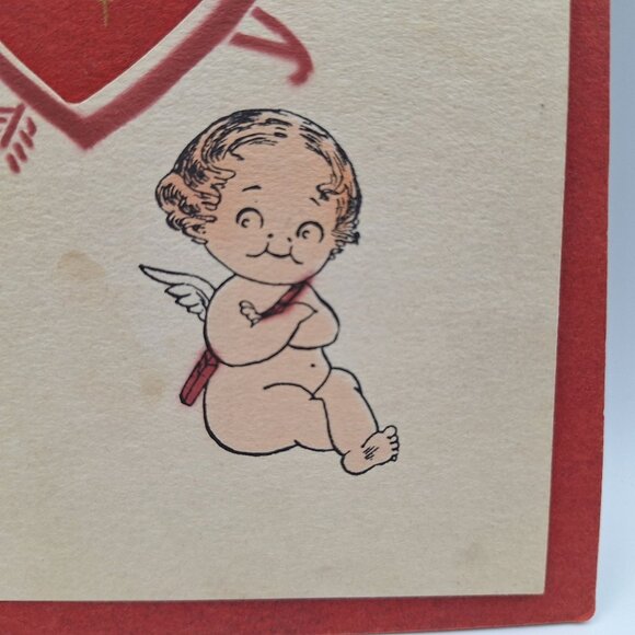 Vintage Valentine Card Cupid Heart Cutout For My Love Poem Red Handmade Layered - Picture 5 of 7